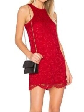 Lovers + Friends Red Lace Overlay Mini Dress Sleeveless Back Zip Size S